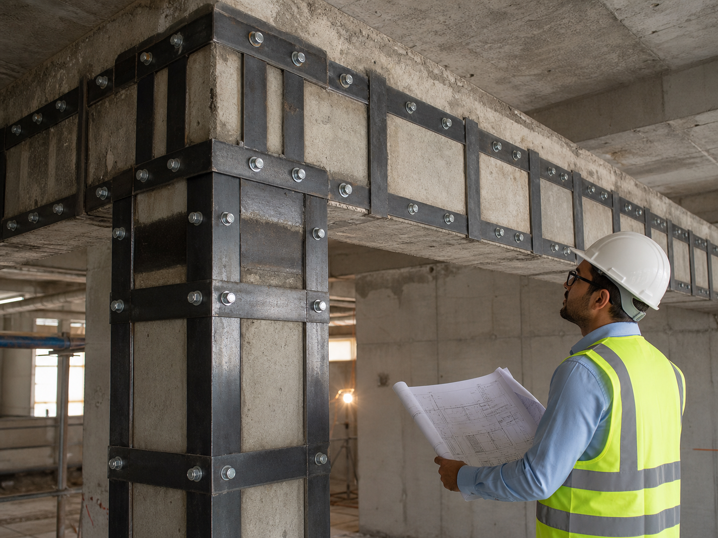 Reforço estrutural com perfis metálicos em estrutura de concreto